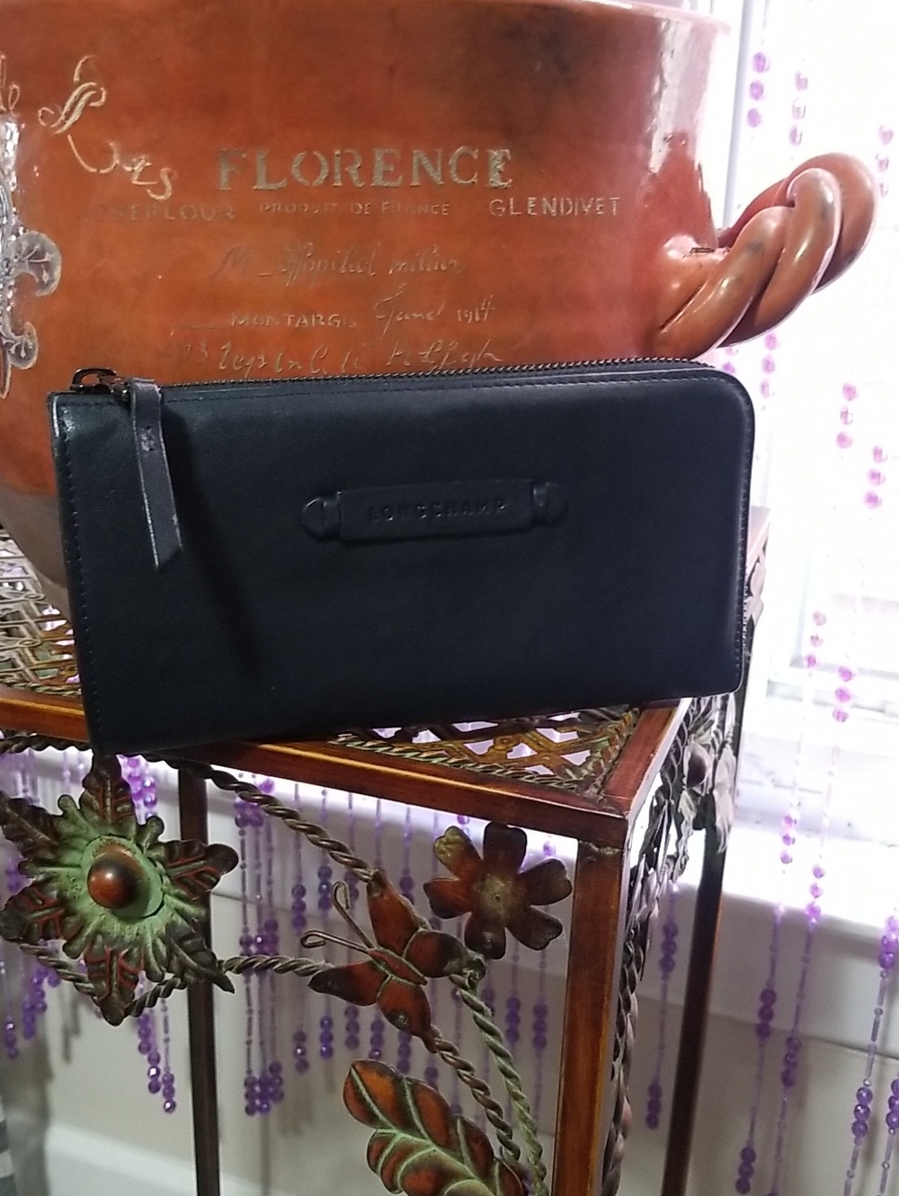 Longchamp 3D Quarter Zip Around Buttery Soft Leather Wallet in Midnight Blue.
